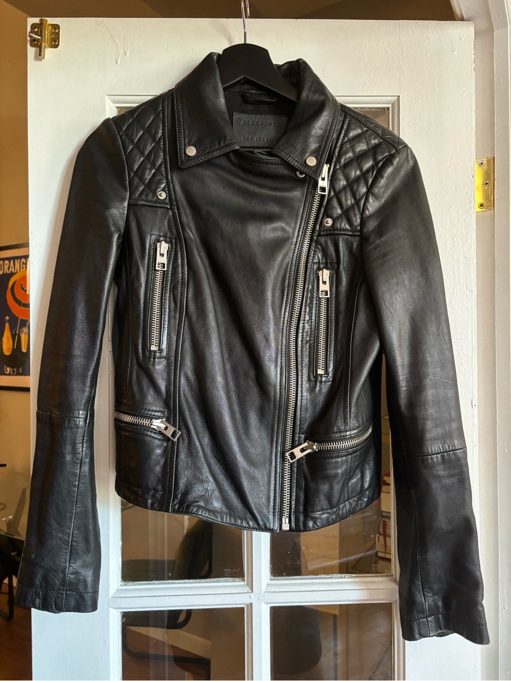 AllSaints Black Quilted Leather Biker Jacket